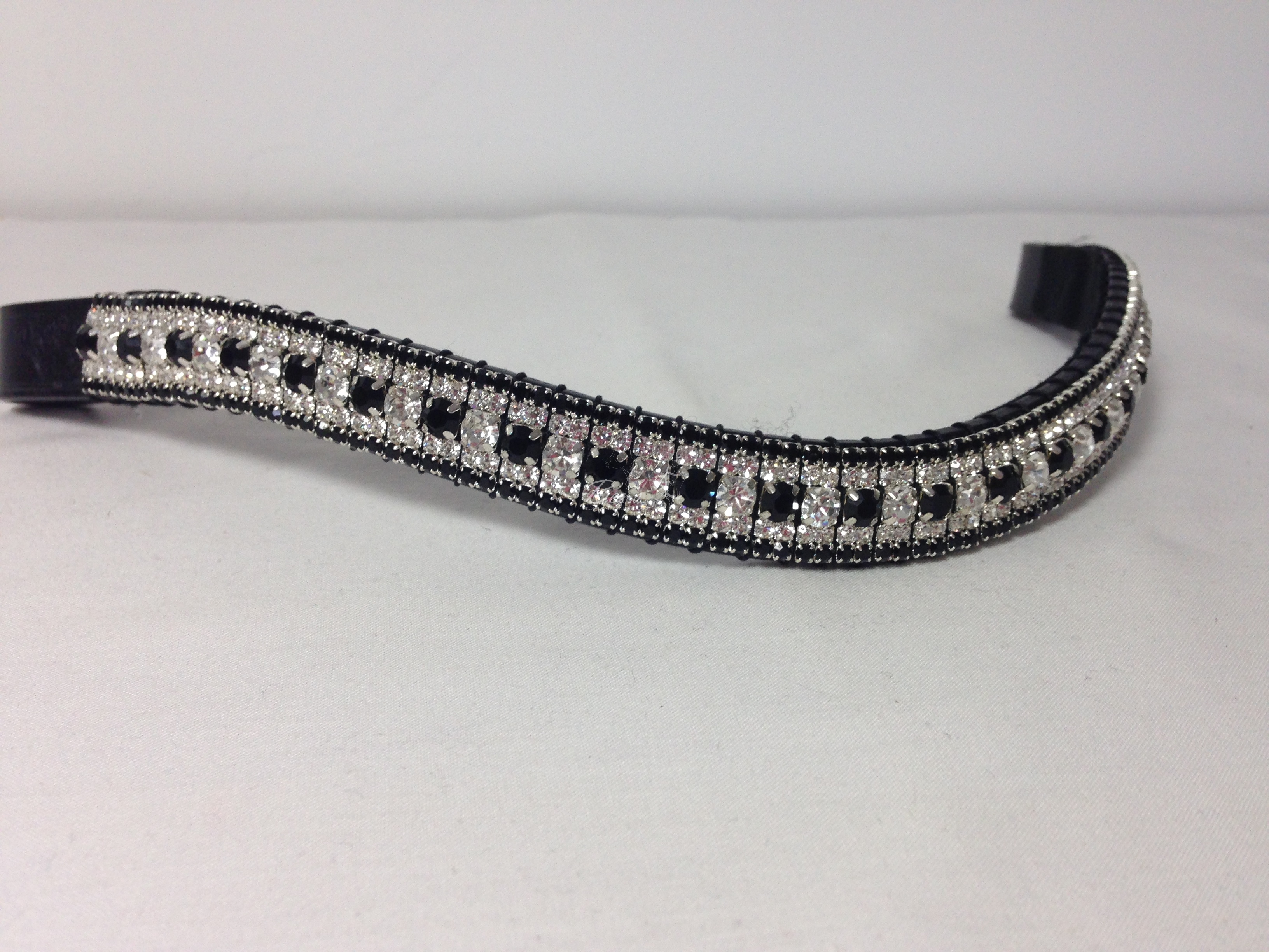 Curved 3/4" Preciosa Crystal Browband: Clear/Jet 6mm, Clear (Silver casing) 3mm and Jet 3mm. 