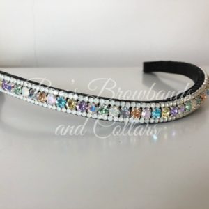 1/2" Preciosa crystal curved browband - Pastel Rainbow Unicorn 6mm, White Opal 3mm