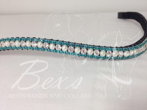 Curved 1/2" Preciosa Crystal Browband: Clear/Pearl (Silver casing) 6mm, and Aquamarine 3mm.