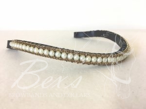 Curved 1/2" Preciosa Crystal Browband: Pearl (Gold casing) 6mm and Smoked Topaz 3mm.
