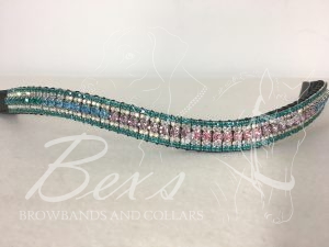 Curved 3/4" Preciosa Crystal Browband: Blues/Purple/Pink Gradient 6mm, Crystal AB 3mm and Blue Zircon 3mm.
